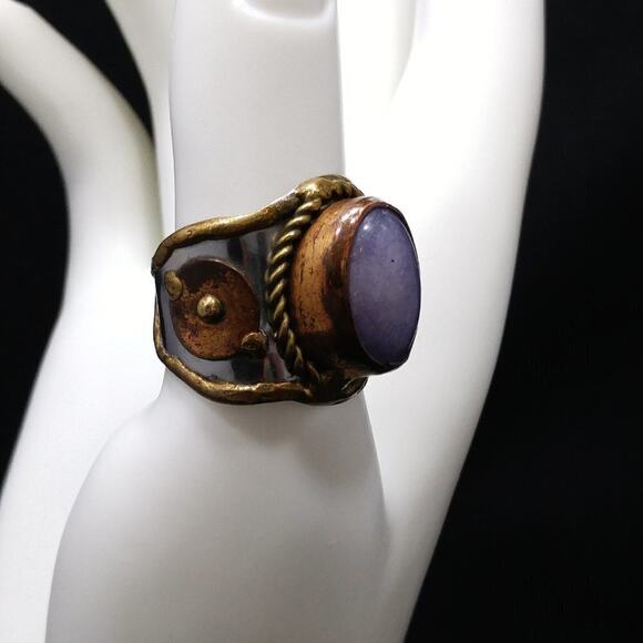 Amethyst Gemstone Mixed Metal Handmade Ring, Size 8 1/2 - Picture 3 of 11
